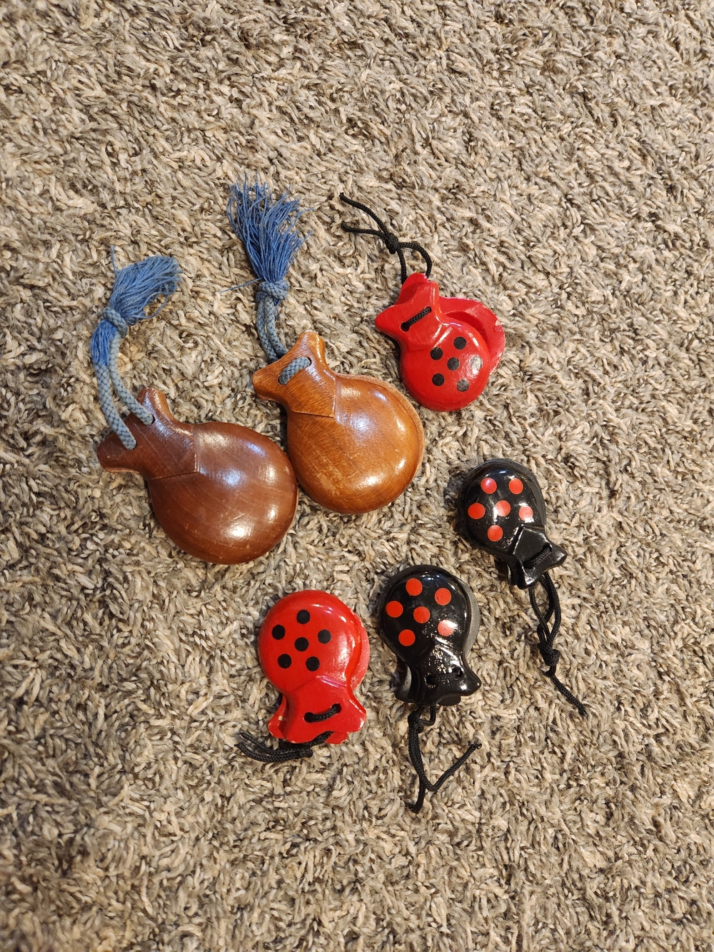 Handheld Castanets Set Of 3  - Red, Black & Brown